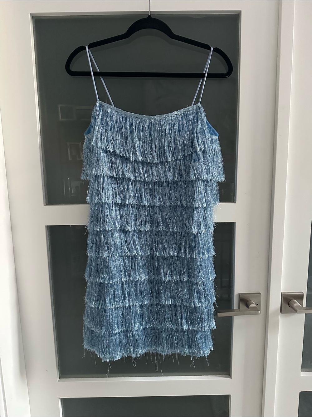 Zara Light Blue Layered Fringe Mini Dress - Picture 2 of 3